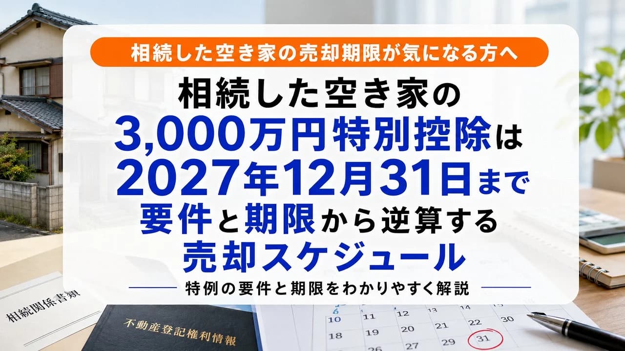 相続した空き家の3,000万円特別控除は2027年12月31日まで|要件と期限から逆算する売却スケジュール