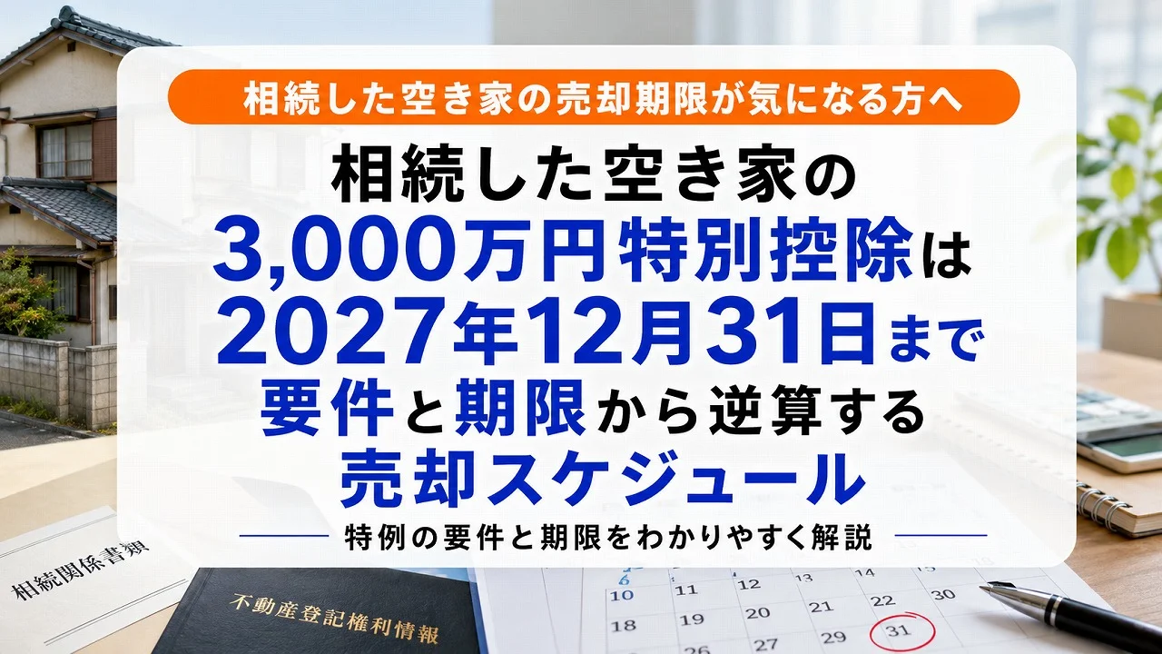相続した空き家の3,000万円特別控除は2027年12月31日まで|要件と期限から逆算する売却スケジュール